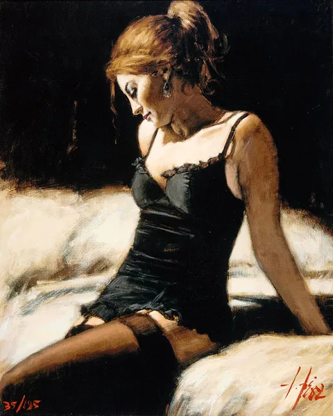 Fabian Perez, BLACK STOCKINGS IV (MEDIAS NEGRAS IV), hand-finished giclée print on canvas board; (no. 35 from an edition of 195)
