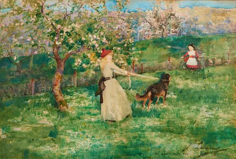 Sir John Lavery, HE WON'T BITE YOU, watercolour