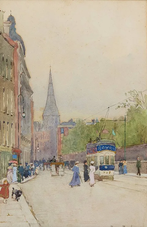 Rose Maynard Barton, NASSAU STREET, FROM OUTSIDE THE KILDARE STREET CLUB, DUBLIN, watercolour heightened with white