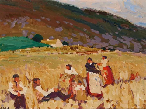 GATHERING HAY, WEST OF IRELAND by Charles Vincent Lamb, oil on board, sold Oct 2023