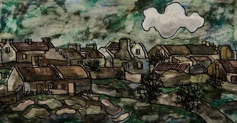 Kenneth Hall, AN ISLAND VILLAGE, WEST OF IRELAND, oil on canvas