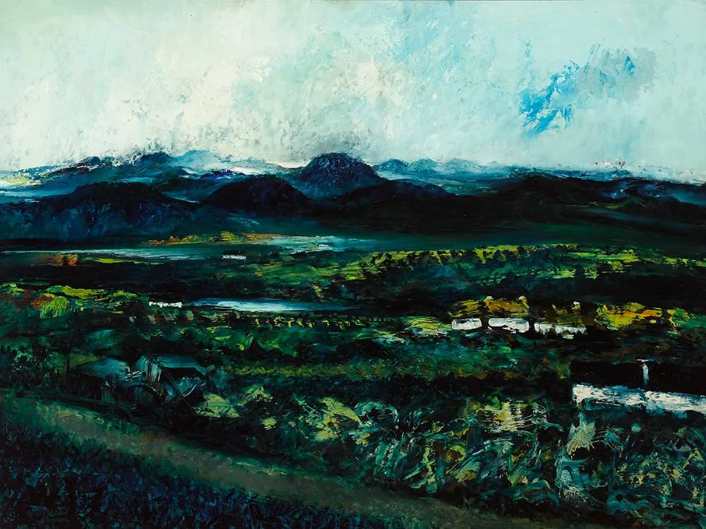 LANDSCAPE, COUNTY DOWN by Daniel O'Neill, oil on board, offered Oct 2023