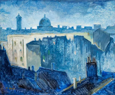 Kitty Wilmer O'Brien, DUBLIN BY NIGHT, 1955, oil on board
