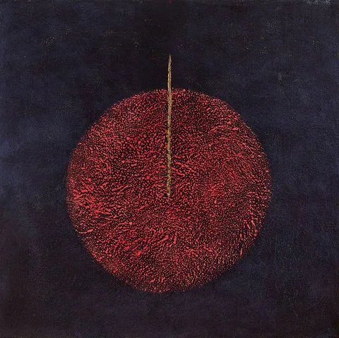 Helen Comerford, UNTITLED [INDIGO SERIES], 2019, encaustic painting on linen with gold leaf; (unframed)