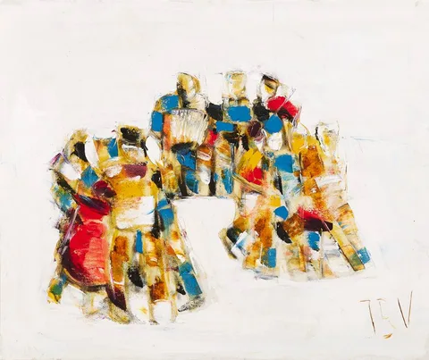 John B. Vallely, SET DANCERS AND MUSICIANS, oil on canvas