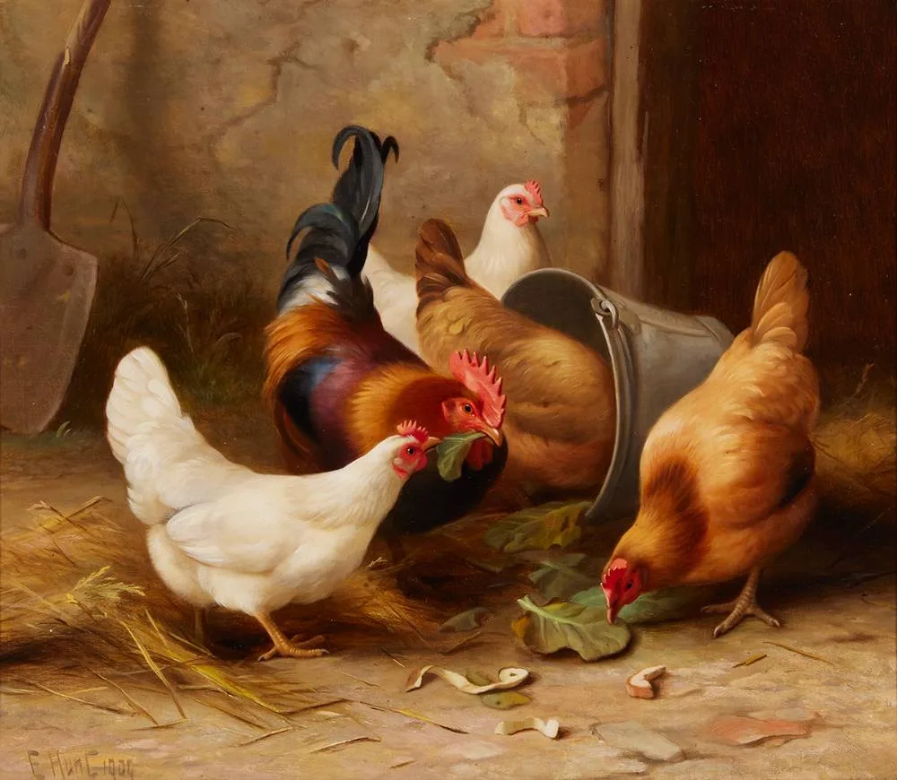 TIT-BITS by Edgar Hunt, 1909, oil on canvas, sold Oct 2023