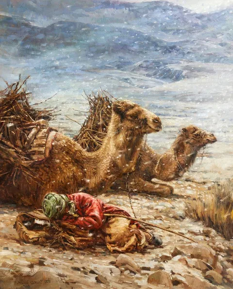 Mark O'Neill, RESTING CAMEL DRIVER, 1998, oil on board
