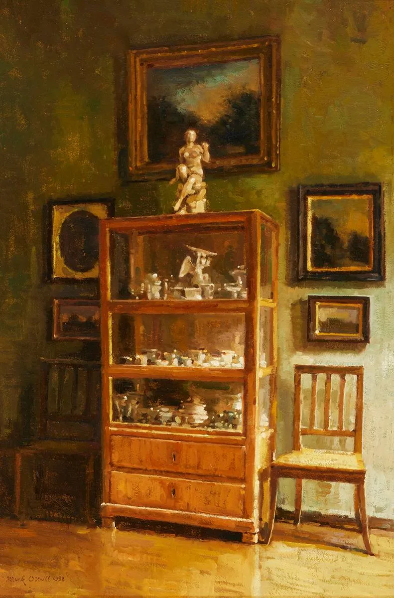 CHINA CABINET by Mark O'Neill, 1998, oil on board, sold Oct 2023