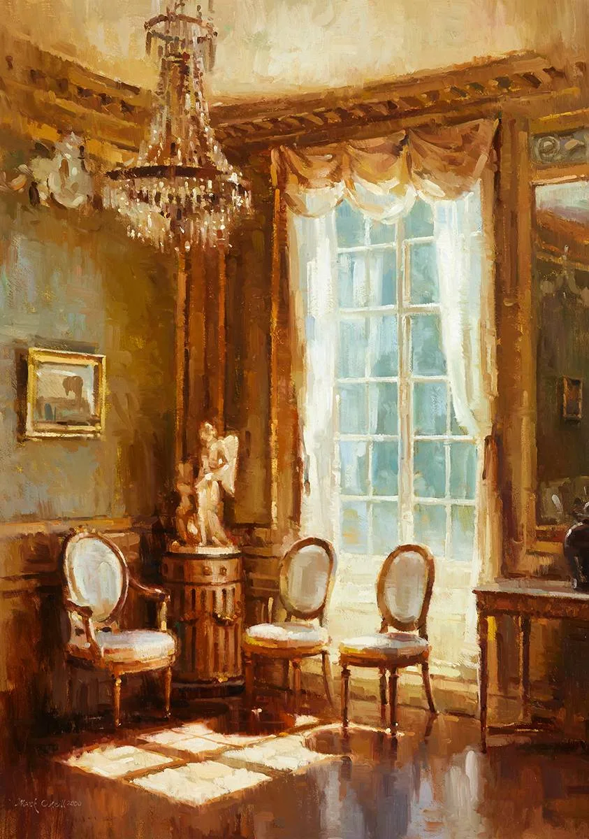 DRAWING ROOM by Mark O'Neill, 2000, oil on board, sold Oct 2023