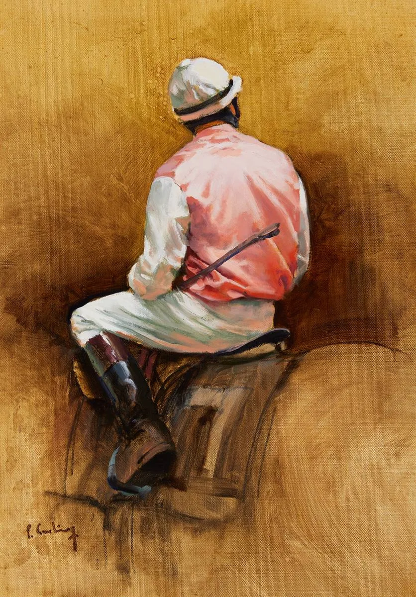 JOCKEY STUDY by Peter Curling, oil on canvas, sold Oct 2023