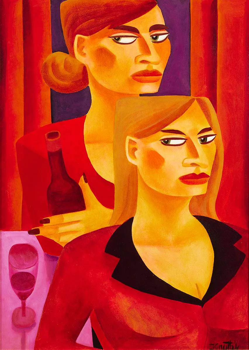 TWO LADIES by Graham Knuttel, oil on canvas board, sold Oct 2023