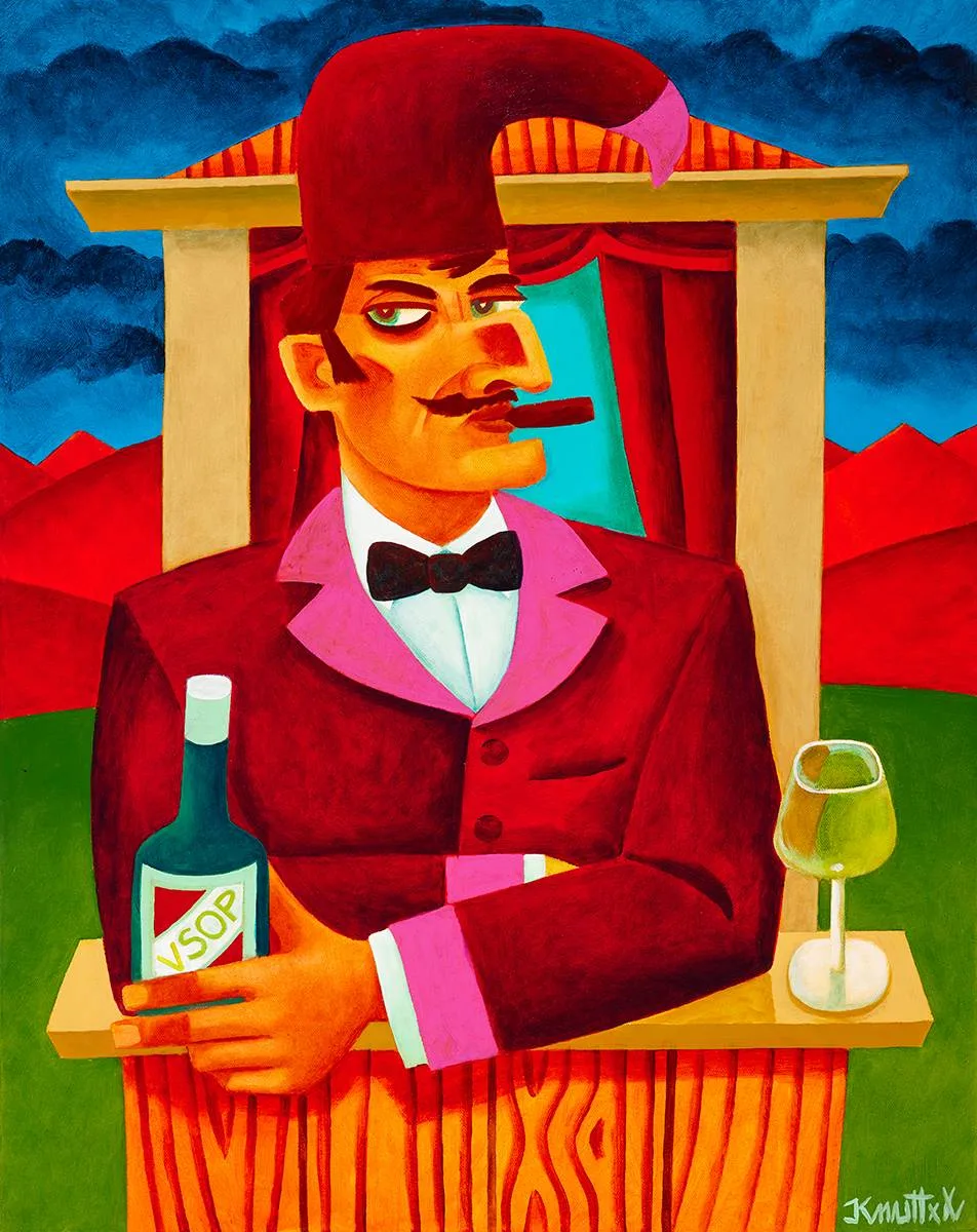 MR. PUNCH by Graham Knuttel, oil on canvas, sold Oct 2023