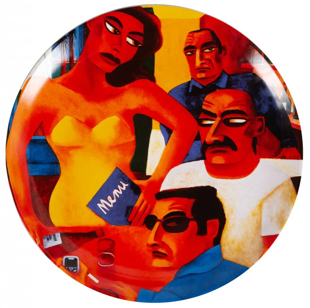 MENU by Graham Knuttel, 2010, printed fine porcelain plate; (no. 484 from an edition of 500), sold Jul 2023