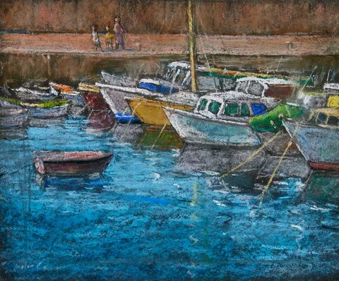 Robert Taylor Carson, BOATS IN HARBOUR, pastel