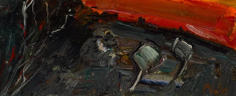 SUNSET AND TREES by Peter Collis, oil on canvas, sold Jul 2023