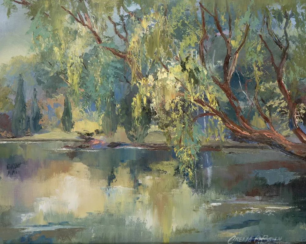 THE WILLOW TREE by Gretta O'Brien, oil on board, sold Jul 2023