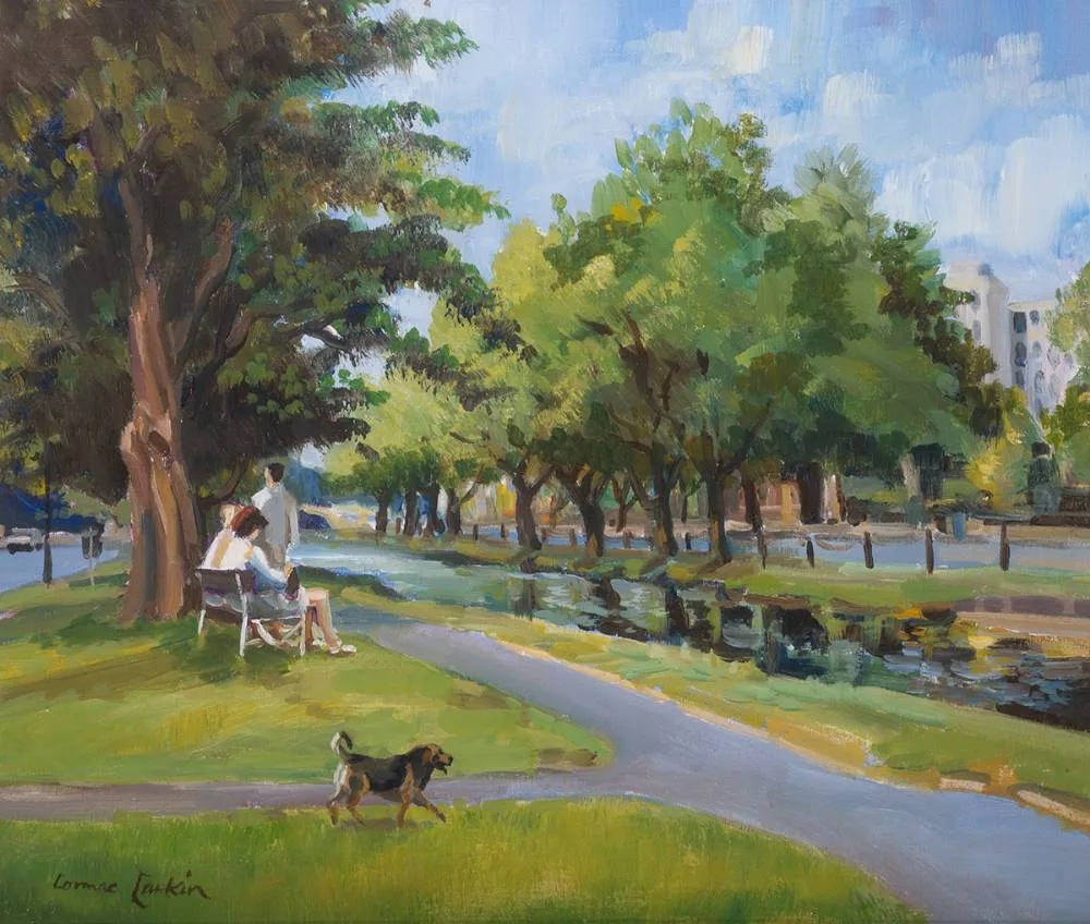 Cormac Larkin, SUNDAY MORNING, GRAND CANAL, DUBLIN, oil on board