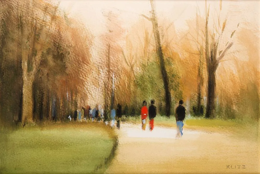 PARK SCENE by Anthony Robert Klitz, gouache, sold Jul 2023