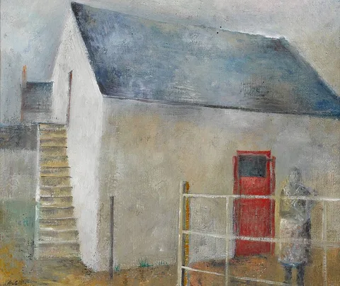 FARM, BALLIGAN, COUNTY DOWN by Elizabeth Taggart, oil on canvas, sold Jul 2023