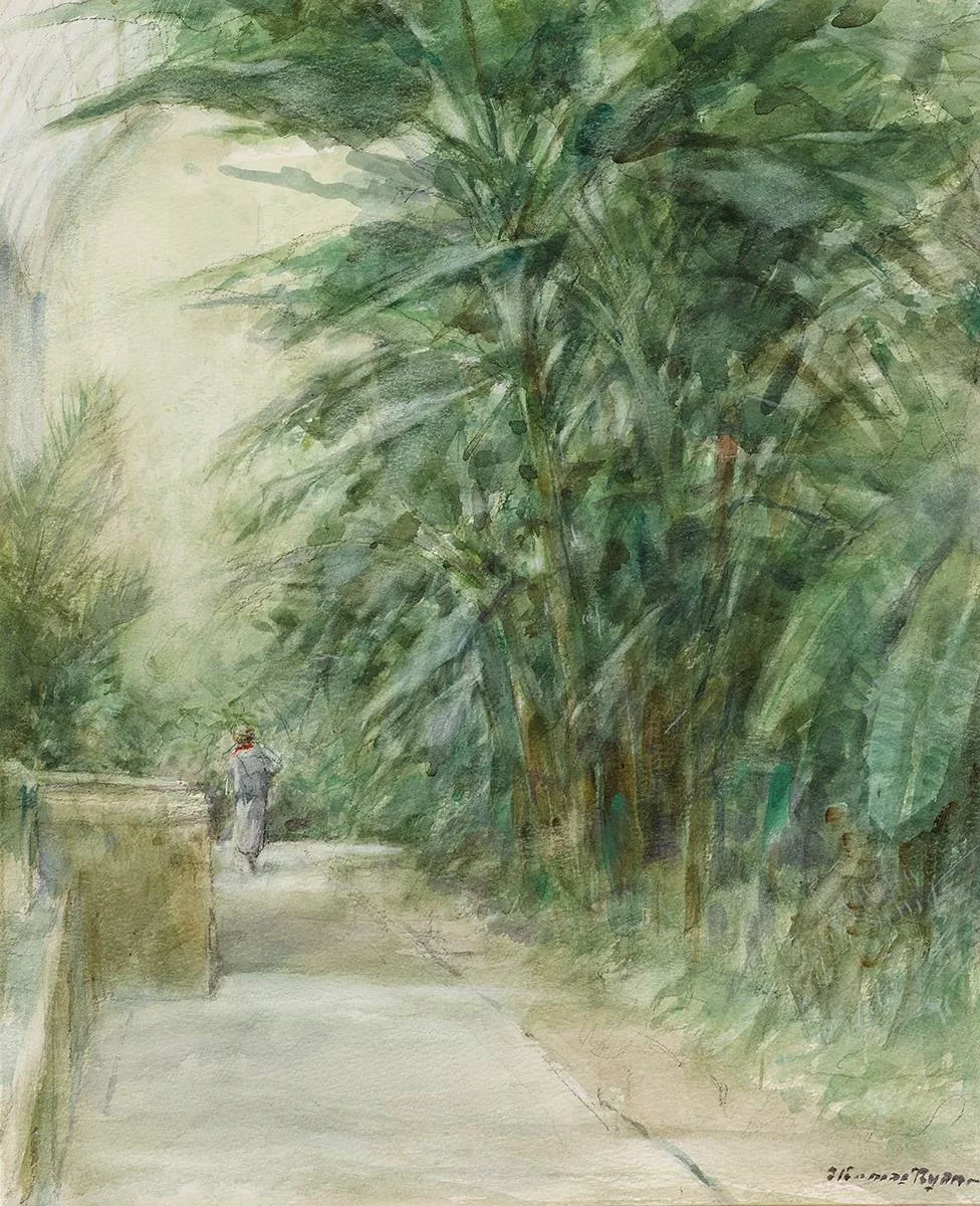 PALM HOUSE, BOTANICAL GARDENS, DUBLIN by Thomas Ryan, watercolour, sold Jul 2023