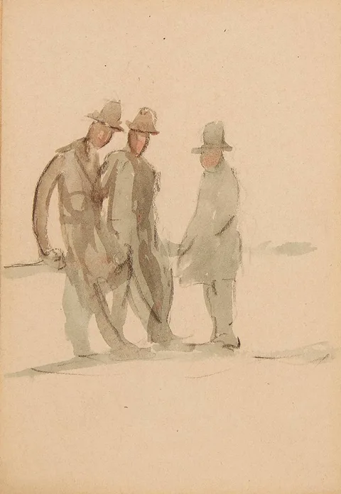 DUBLINERS by Michael Healy, watercolour, offered Jul 2023