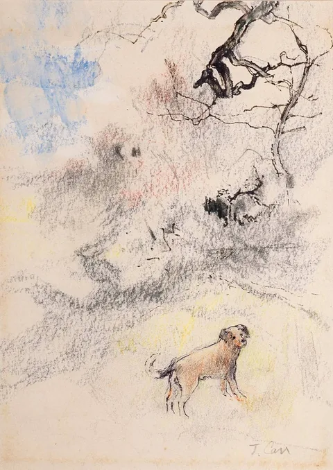 Tom Carr, DOG BY A TREE, mixed media