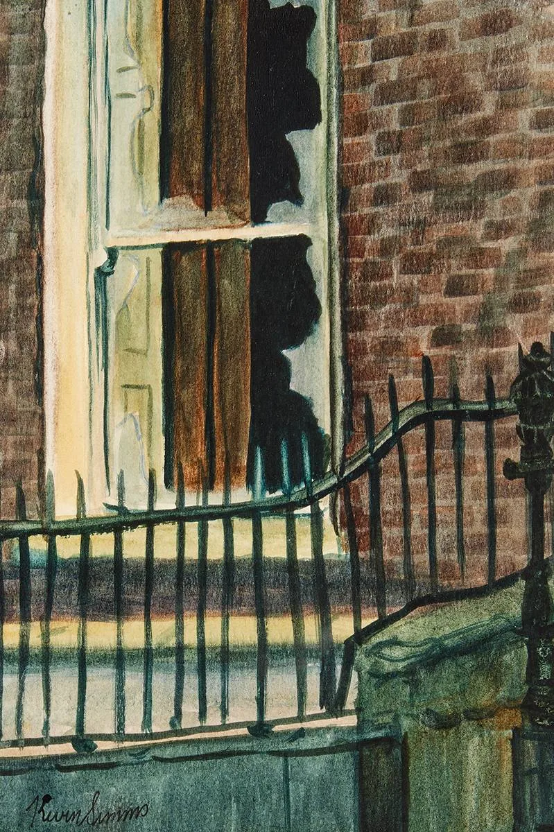 BROKEN WINDOW, DUBLIN by Kevin Simms, watercolour, sold Jul 2023