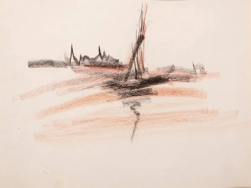 SAILBOAT by Daniel O'Neill, conté, sold Jul 2023