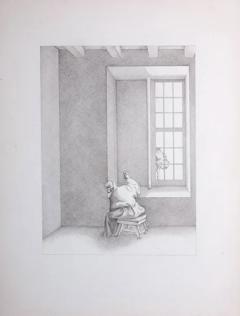 Rosaleen Davey, INTERIOR WITH FIGURE, pencil