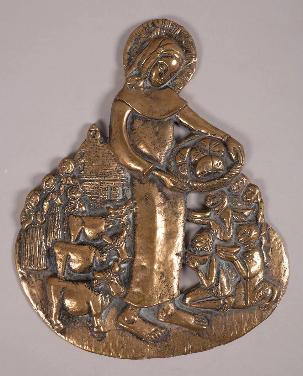 SAINT BRIGID FEEDING THE POOR by Imogen Stuart, c.1970, bronze, sold Jul 2023