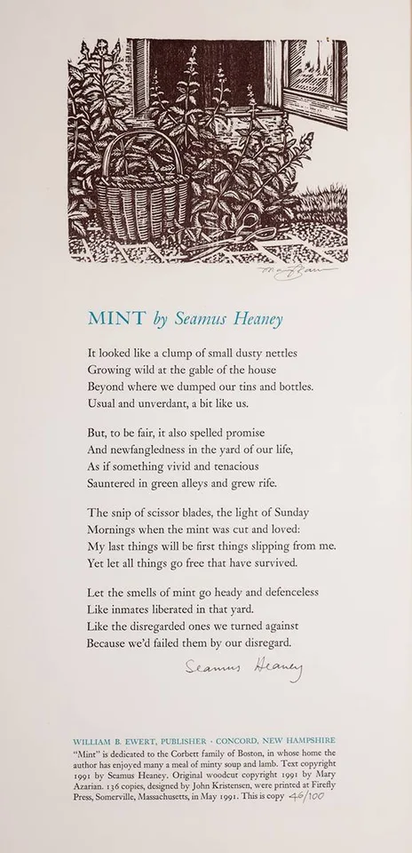 Seamus Heaney, MINT, limited edition print; (no. 46 from edition of 100)