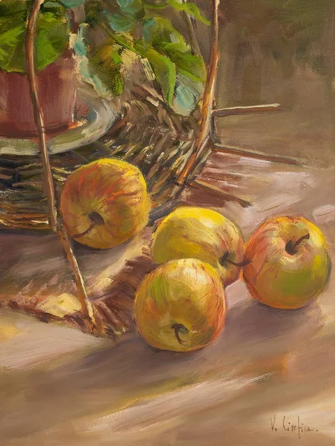 Vittorio Cirefice, STILL LIFE WITH APPLES, oil on canvas