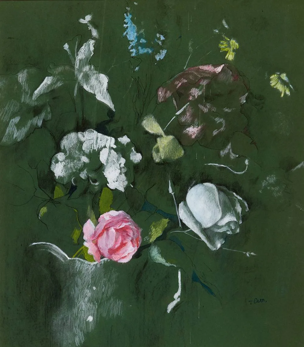 FLOWER STUDY by Tom Carr, watercolour and charcoal, sold Jul 2023