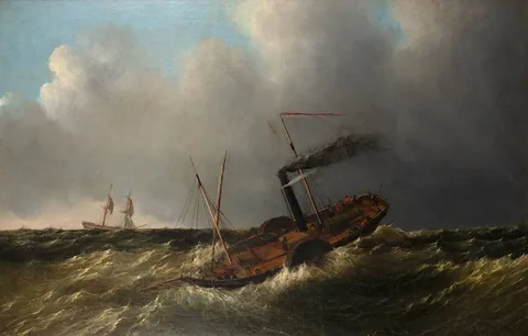 19th Century School, SHIPS AT SEA, oil on canvas