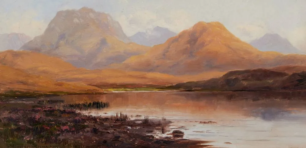 LAKE SCENE by Alexander Williams, gouache, offered Jul 2023