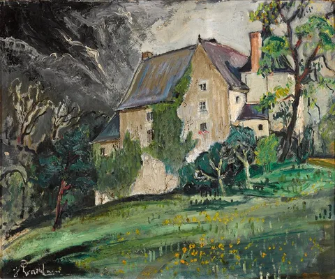 Yann Goulet, HOUSE IN A RURAL LANDSCAPE, 1946, oil on board