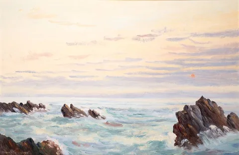 Stanley Pettigrew, ROCKS AT BLACK CASTLE, WICKLOW TOWN, oil on board
