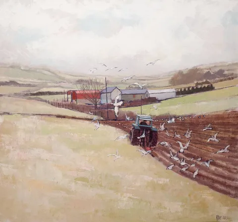 Richard John Croft, WINTER PLOUGHING AT SLIDDERY FORD, DUNDRUM, COUNTY DOWN, 1992, oil on canvas