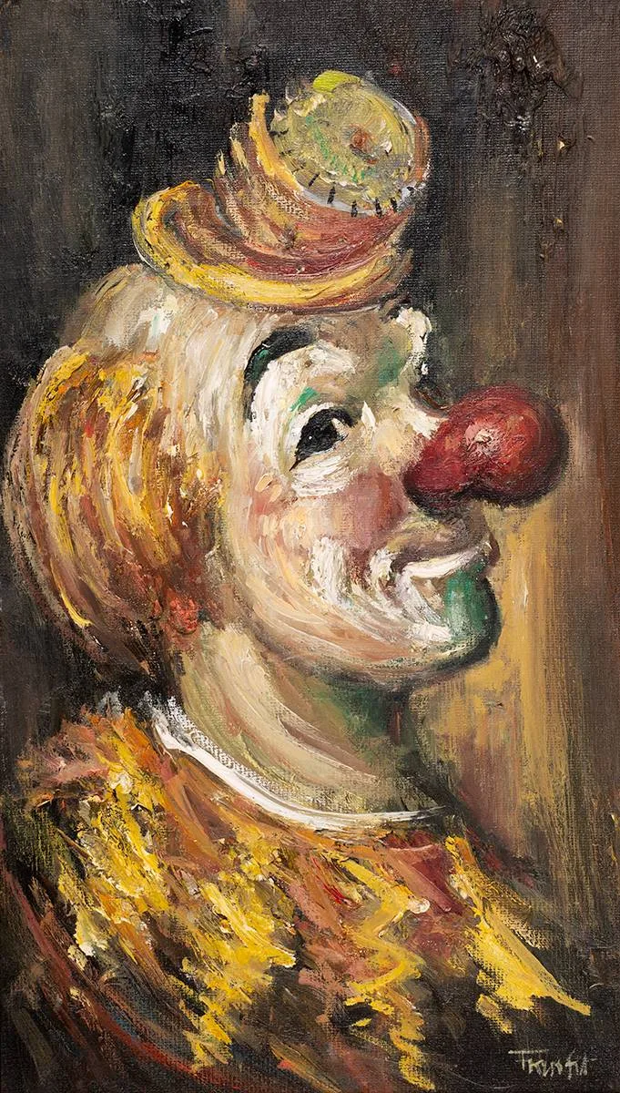 CLOWN by Frank Fitzsimons, oil on board, offered Jul 2023