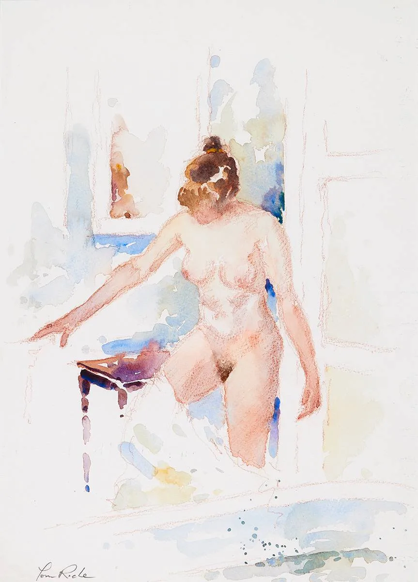 NUDE STUDY by Tom Roche, watercolour, offered Jul 2023