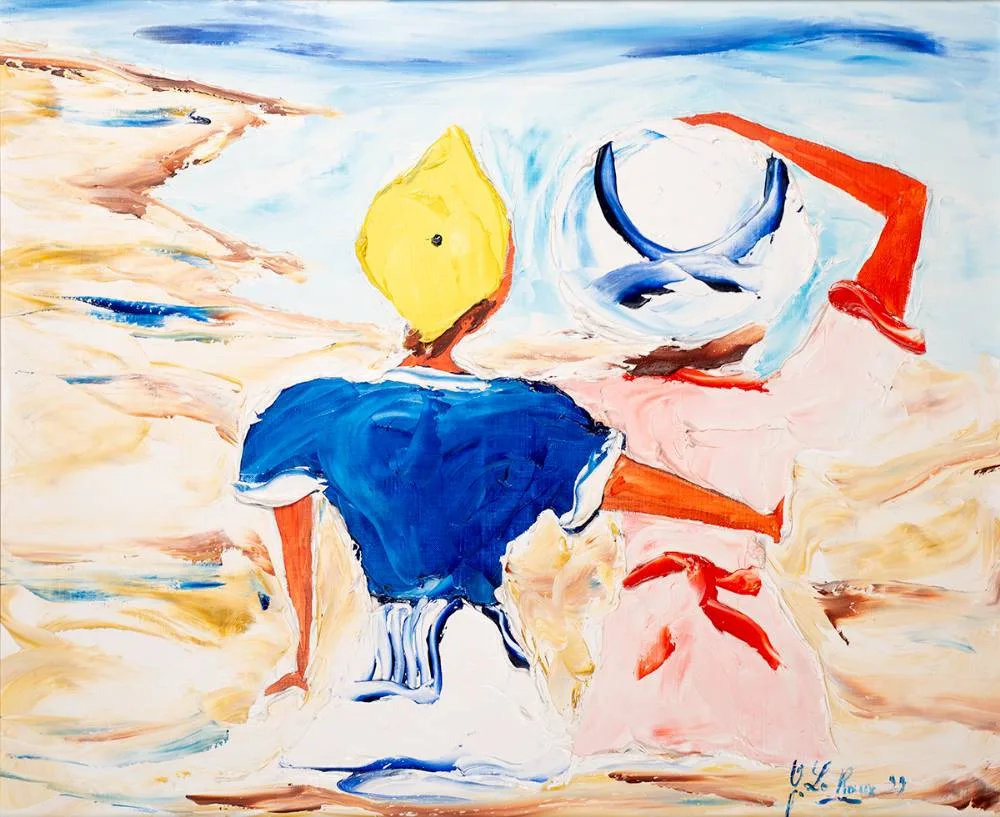 Gérard le Roux, COUPLE ON A BEACH, oil on canvas