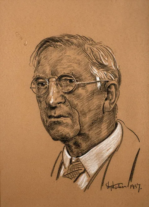 Desmond Stephenson, Portrait of Éamon de Valera, 1957, charcoal and white chalk