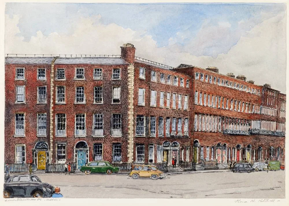 LOWER FITZWILLIAM STREET, DUBLIN by Flora Mitchell, watercolour and ink, sold May 2023