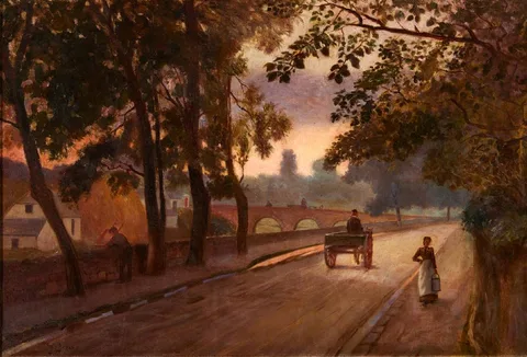 Joseph Poole Addey, ROAD BY A RIVER, 1900, oil on canvas