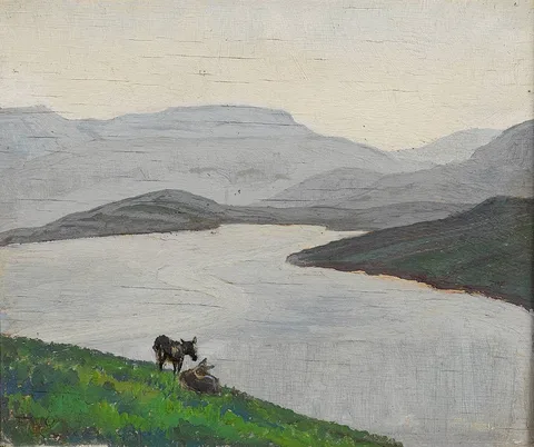 THE DONKEYS by Letitia Marion Hamilton, oil on panel, offered May 2023