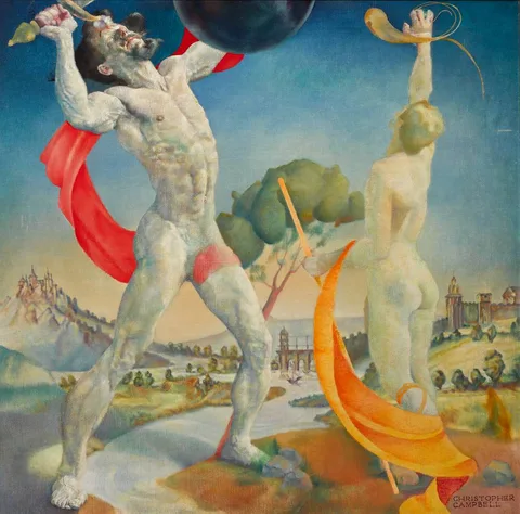 Christopher Campbell, NUDE FIGURES WITH LANDSCAPE BACKGROUND, oil on canvas