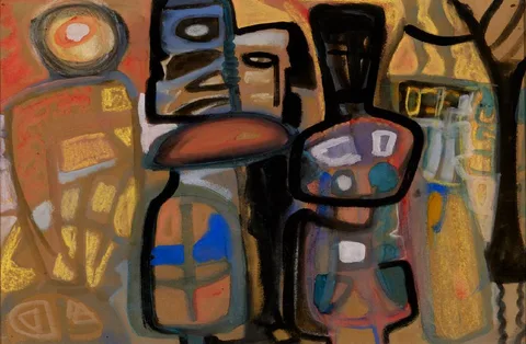 Noreen Rice, THREE FIGURES, gouache