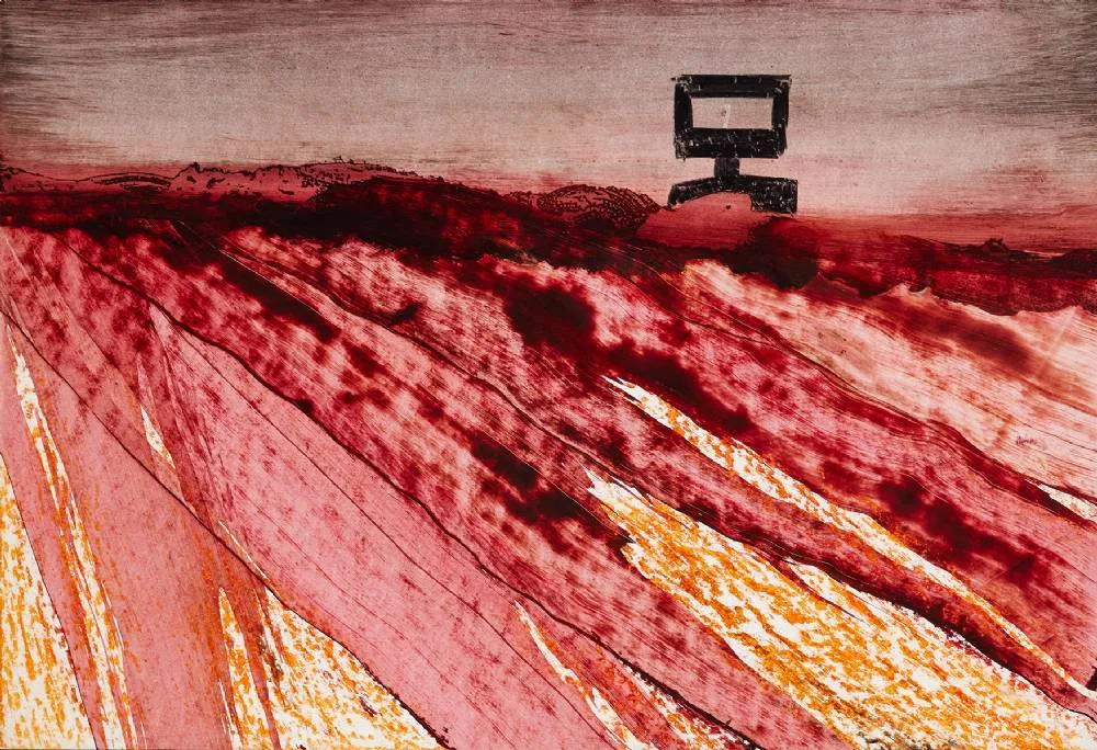 Sidney Nolan, NED KELLY LANDSCAPE, c.1968, crayon and gouache