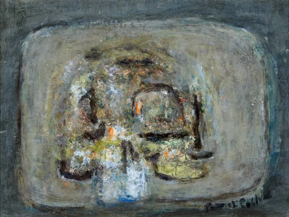 FLOWERPIECE NO. 1 by Patrick Collins, c.1967, oil on board, sold May 2023