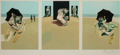 Francis Bacon, METROPOLITAN TRIPTYCH, 1981, etching with aquatint printed in colours on Guarro wove paper; (3 on one sheet); (no. 3 from an edition of 15 artist's proofs, total edition of 95)